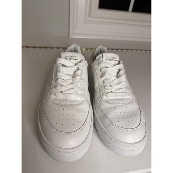 Stuart Weitzman Women NEW Stuart Weitzman Women Courtside Leather Sneakers White Silver US 9 $350 [jb]